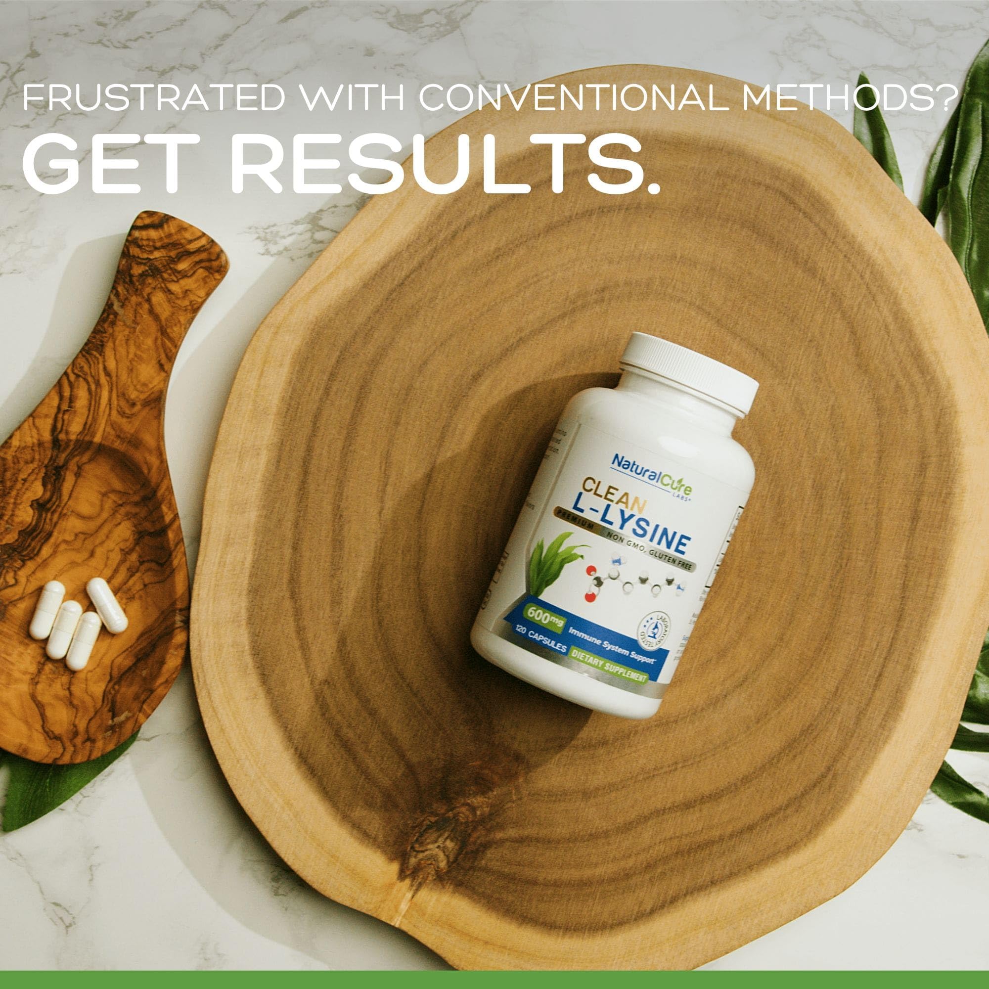 Natural Cure Labs Clean L-Lysine 600mg, 120 Capsules | Vegan, Non-GMO, & Gluten Free