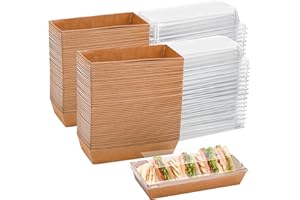 Dicunoy 100 Pack Paper Sandwich Boxes with Clear Lids, Disposable Swiss Roll Cake Containers, Rectangle To Go Boxes for Sushi