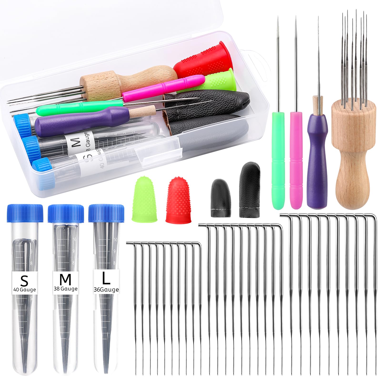 45psc Wool Needle Felting Kit, Felting Needles Kit, 3 Sizes Felting Needles, Needle Felting with Wooden Handle, Awls, Finger Cot, Manual for Wool Felting Diy — image 1