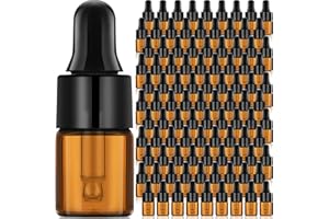 Nuogo 100 Pcs Amber Glass Mini Dropper Bottles Essential Oil Dropping Small Empty Sample Vial with Dropper and Black Caps Tiny Amber Glass Bottles Perfume Jars for Travel(2 ml)