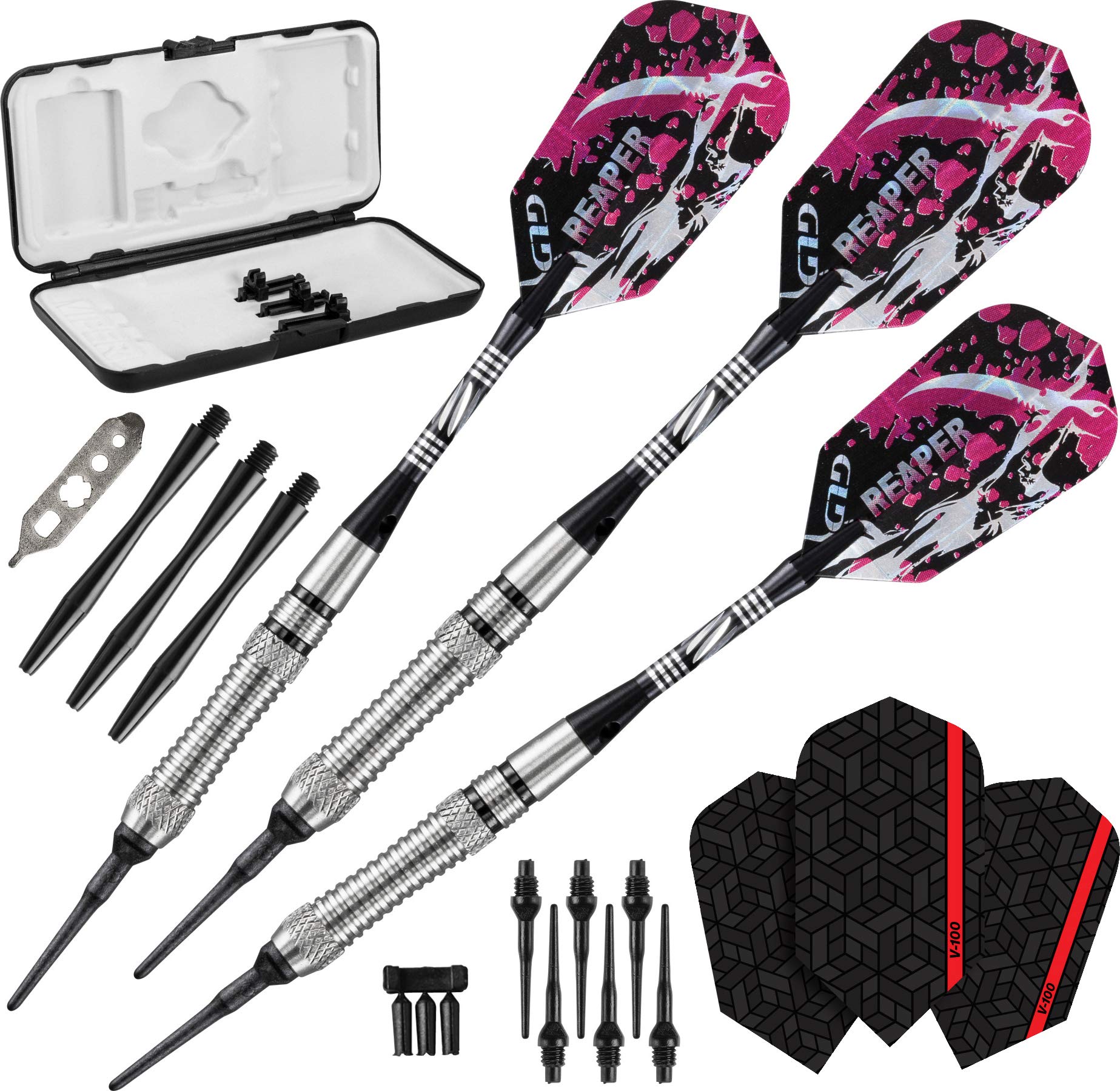 Viper Grim Reaper 80% Tungsten Soft Tip Darts with Storage/Travel Case, Fine Knurling, 18 Grams