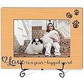Rwykg Rustic Dog Picture Frame With Iron Stand - Love is a Four Legged Word - Paw Print Photo Frame, 4x6 Pet Memory Picture Frames for Tabletop Display, Dog Cat Lovers Gifts