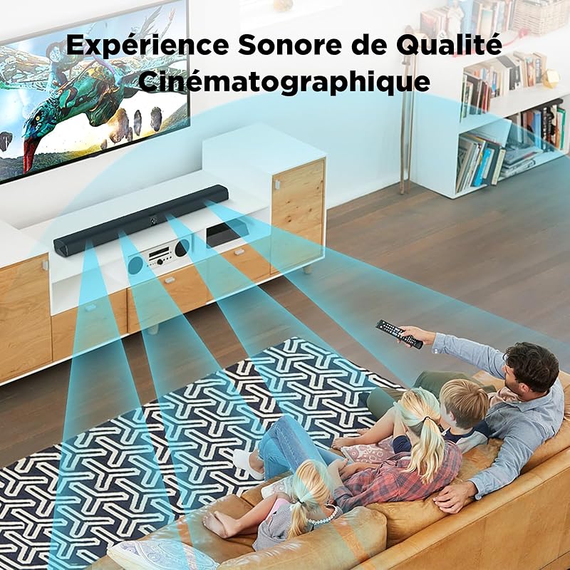 Barre de Son pour téléviseurs, Barre de Son 2 en 1 Divisible avec réglage Automatique du Volume, Haut-parleurs stéréo pour téléviseur avec 3 Modes d'égalisation, Arc/Opt/AUX, 1pcs — photo 4 sur 8