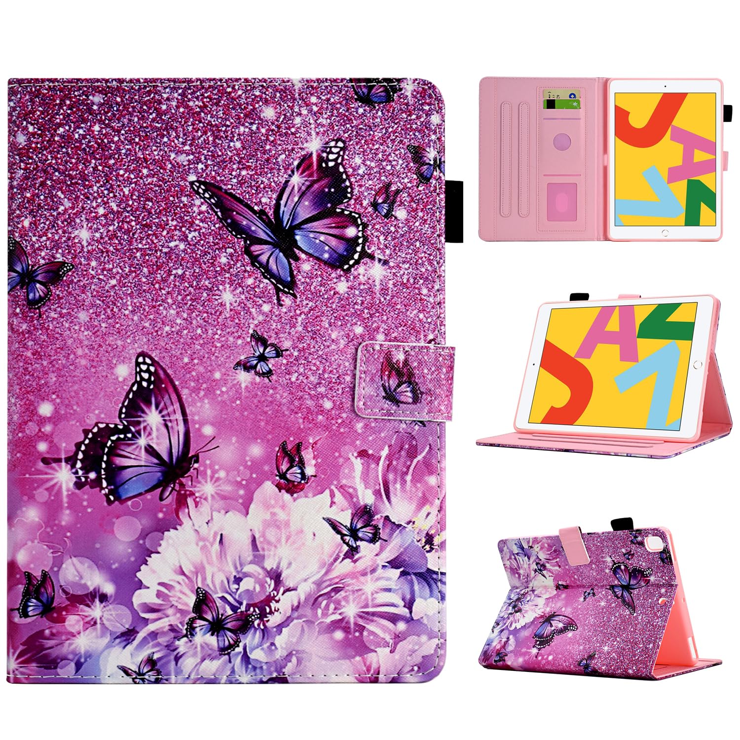 BYCeKe Case for iPad 6th/5th Generation 2018 2017 iPad 9.7 inch Case iPad Air 2 Cover/iPad Air Cover, Multi-Angle Viewing PU Leather Folio Stand Case with Auto Wake/Sleep Pencil Holder, Butterfly