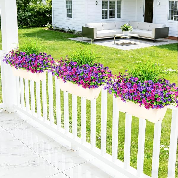 ARTIFICIAL FLOWERS FOR OUTDOORS UV RESISTANT, 14 BUNDLES FAKE PLANTS REALISTIC SILK FLOWERS WITH FAUX FERNS FOR OUTSIDE PLANTERS HOME PORCH PATIO GARDEN BACK YARD SPRING SUMMER DECORATION