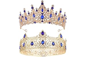 2 Pcs King and Queen Crowns Set King Crowns for Men Royal Crown with Black Rhinestone Crystal Crown for Women Princess Tiara 