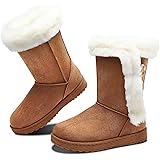 Obtaom Women’s winter snow boots Short Mid Calf fashion boot Art Resin button Faux Suede boots for women
