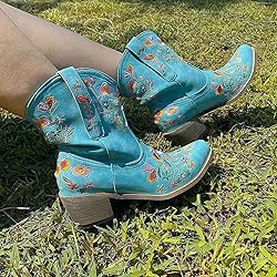 Hbeylia Cowboy Boots For Women Vintage Embroidery