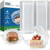 Dealusy 100 Pack Extra Heavy Duty Clear Slice Cake Carriers | Plastic Food Storage Containers, Takeout Containers with Lids, To Go Boxes for Hamburger, Cake, Dessert, Salad, Sandwich