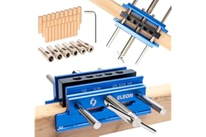 Eleon - Self Centering Dowel Jig with Elongated Jaws and Extra Wide Clamp - Precision Woodworking Made Effortless - Lasting Craftsmanship - Durable Aluminum Alloy Dowel Drill Guide (Blue)