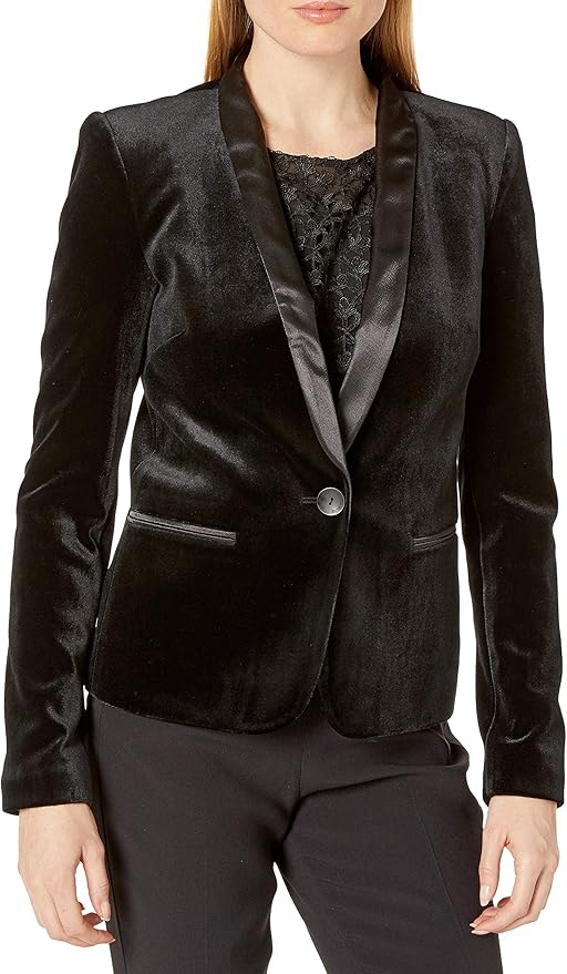James Jeans Women's Tuxedo Jacket with Satin Leather Lapels In Black