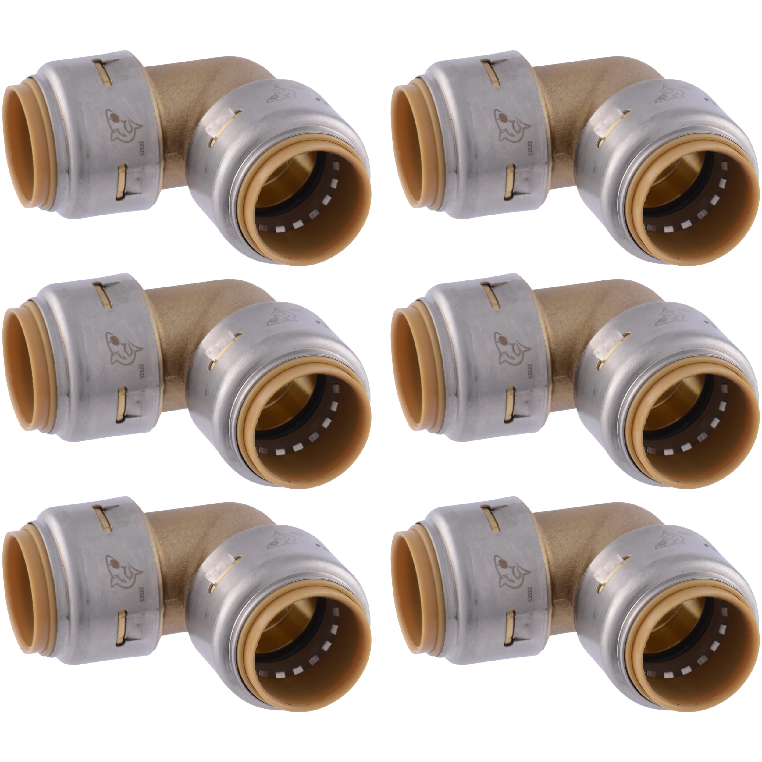 SharkBite Max 3/4 x 3/4 in PTC 90-Degree Elbow, Pack of 6, Push-to-Connect Brass Plumbing Fitting, UR256