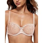 Wingslove Women's Sexy Lace Bra Sheer Balconette Bralette See-Through Bras Embroidered Unlined Underwire