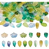 Pandahall 150Pcs Green Leaf Beads Transparent Glass Crystal Tree Leaves Pendants Tiny Green Leaf Bead Caps for DIY Spring Craft Earring Bracelet Jewelry Making