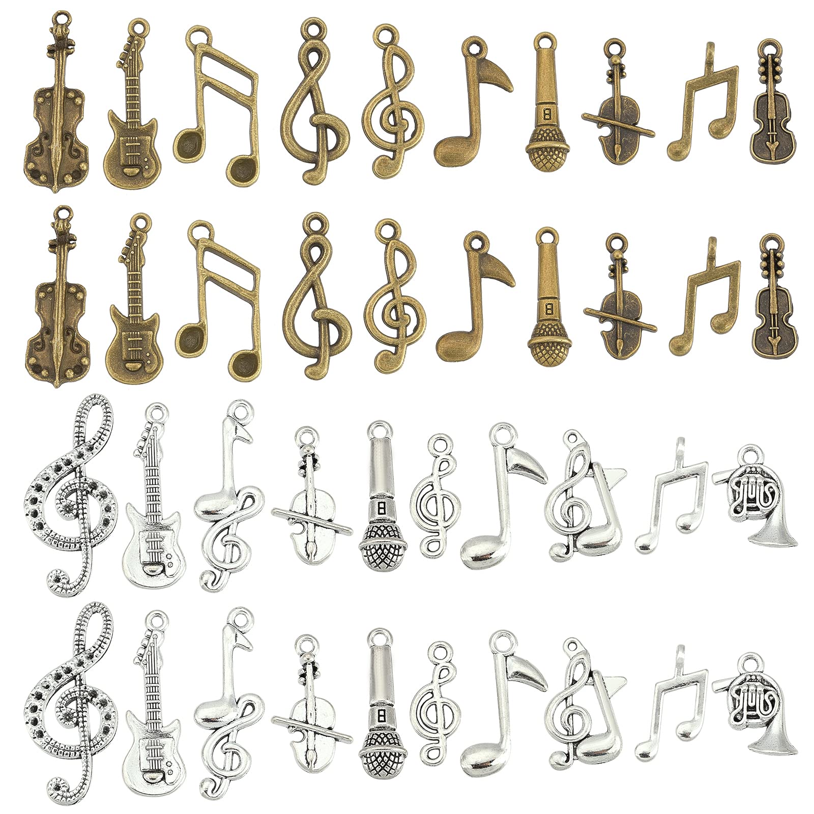 PH PandaHall 20 Styles Music Charms, 120pcs Musical Instrument Notes Symbol Pendants Music Elements Charm Microphone Violin Guitar Charms for DIY Necklace Bracelet Earrings Jewellery Making