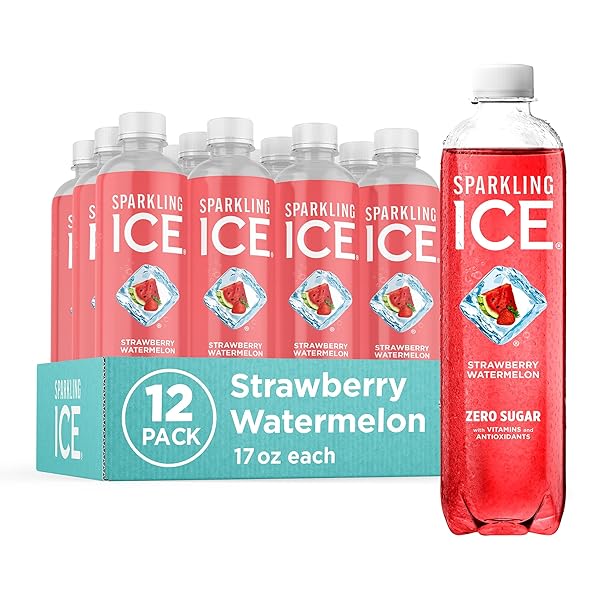 SPARKLING ICE, STRAWBERRY WATERMELON SPARKLING WATER, ZERO SUGAR FLAVORED WATER, WITH VITAMINS AND ANTIOXIDANTS, LOW CALORIE BEVERAGE, 17 FL OZ BOTTLES (PACK OF 12)