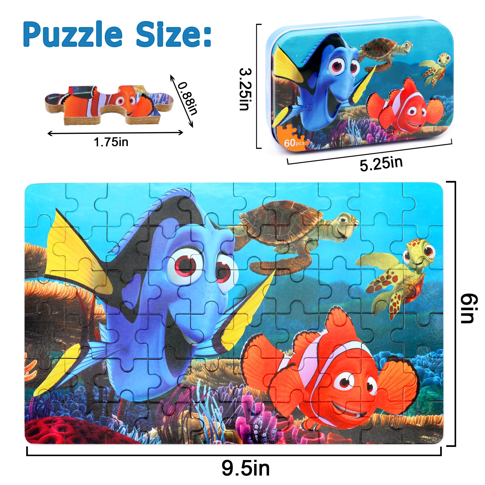LELEMON Ocean Puzzles for Kids Ages 4-6,Underwater World 60 Piece Puzzles for Kids Ages 4-8,Children Jigsaw Puzzles in a Metal Box,Educational Learning Puzzle Toys for Girls and Boys