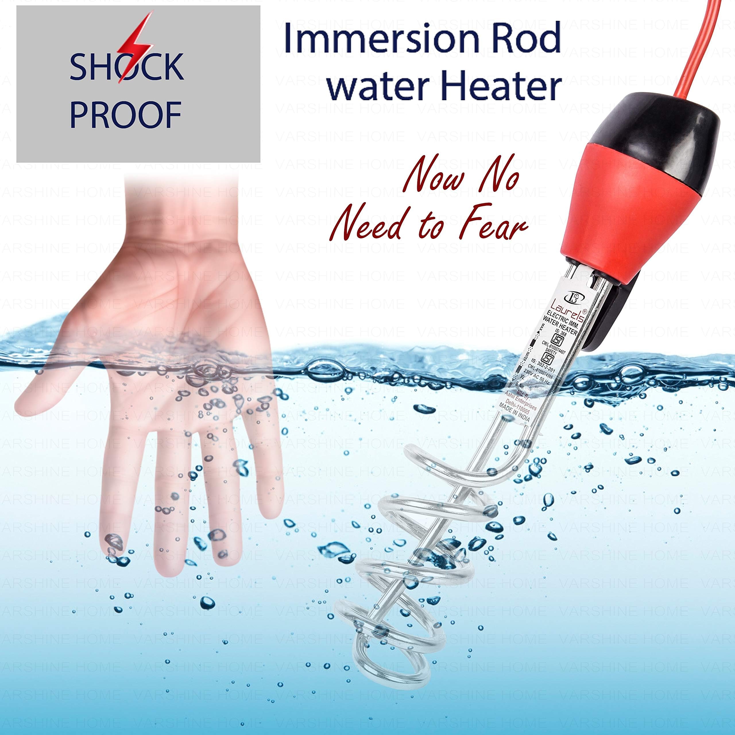 Varshine || Electric Water Heater Immersion || 2000W Shockproof || Waterproof || IS 302-2-201 Approved || Make in India || Model- Blue || B-1254