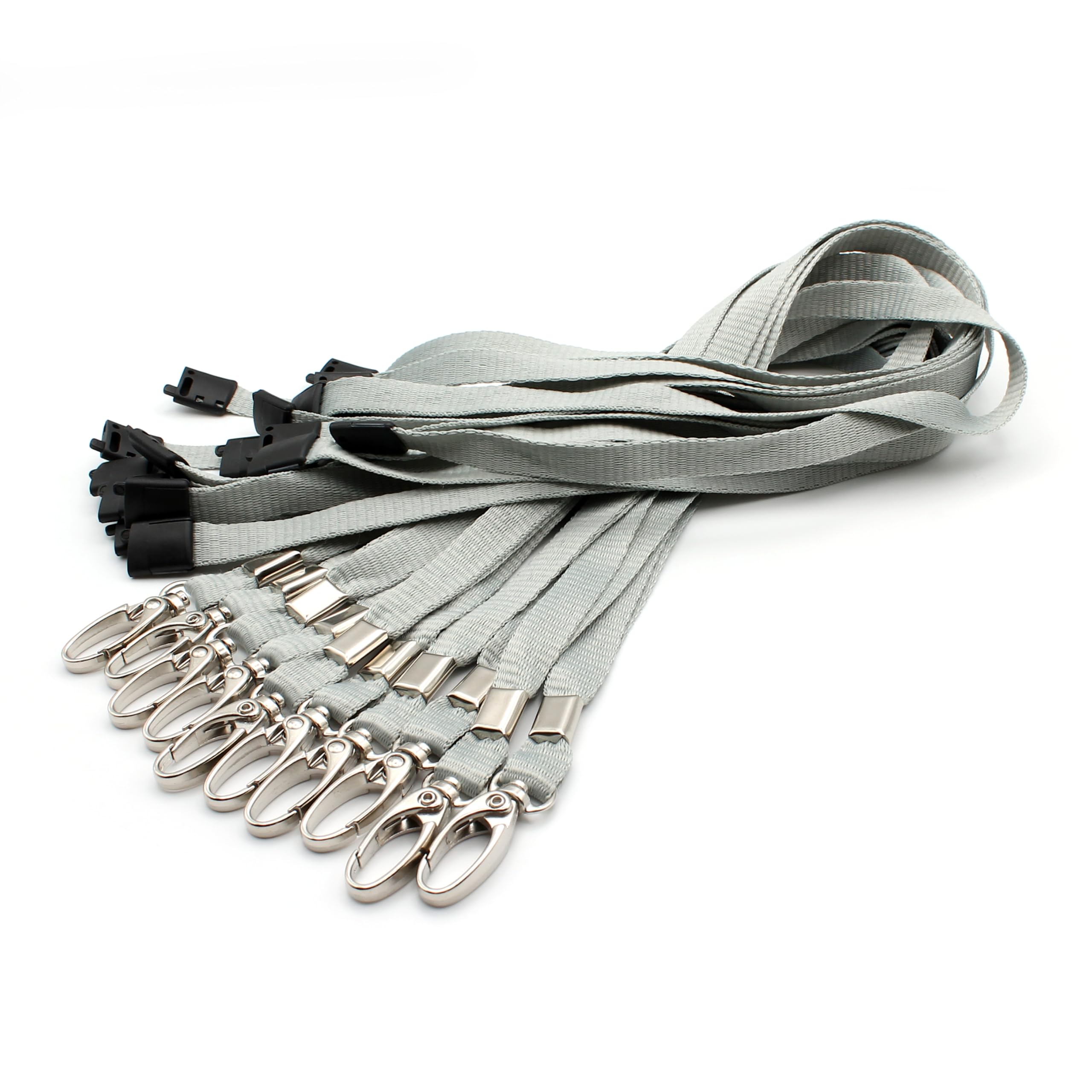 EasyBadge Grey Lanyards for ID Badges with Safety Breakaways and Metal Lobster Clips - Pack of 10