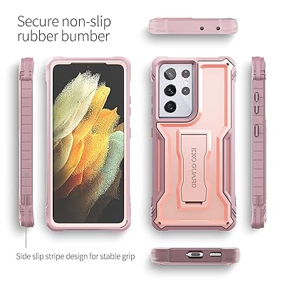 Buy Exoguard Samsung Galaxy S21 Ultra 5g Case Rubber Shockproof Full Body Cover Case For Samsung S21 Ultra 5g Phone 6 8 Inch Built In Kickstand Pink Online In Indonesia B08rd86y2c