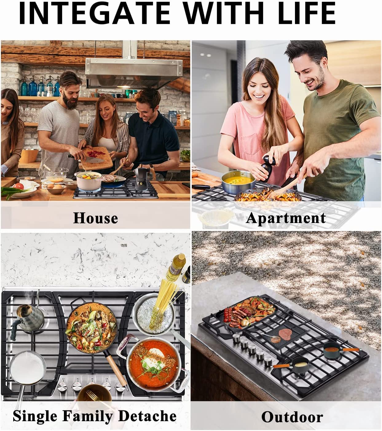 Trifecte 30 Inch Stainless Steel Gas Cooktop, Built-in Gas Stove Top with 5 Italy SABAF Sealed Burners Dual Fuel NG/LPG Convertible Gas Hob with Thermocouple Protection (Gas Regulator Not Included)