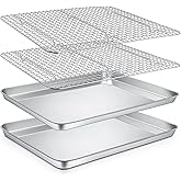 P&P CHEF Baking Sheets and Racks Set (2 Pans + 2 Racks), Stainless Steel Baking Sheet Oven Tray and Cooling Grid Rack for Coo