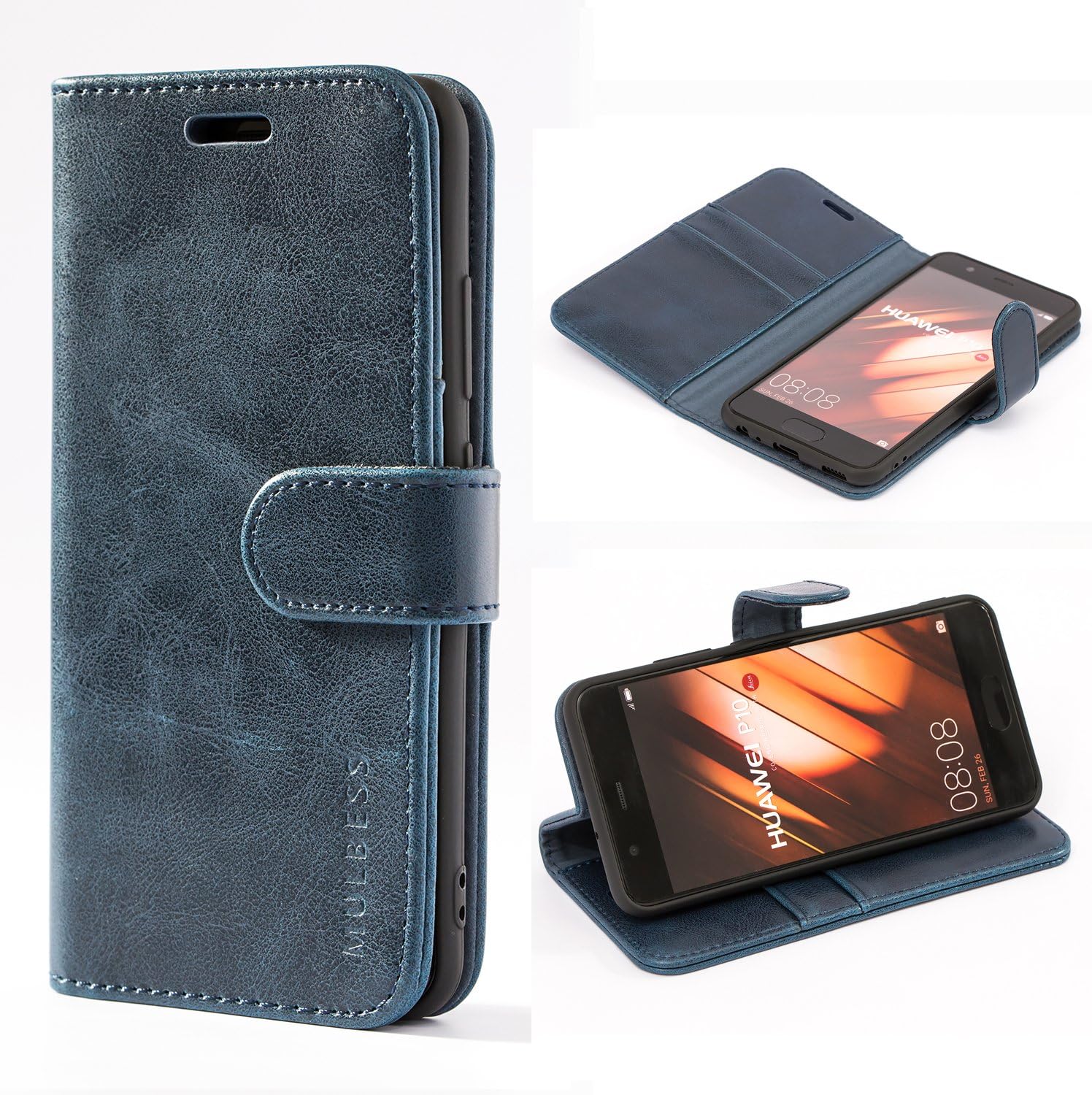 Mulbess Vintage Huawe P10 Case Wallet, Flip Leather Phone Case with Card Holder for Huawe P10 Cover, Navy Blue