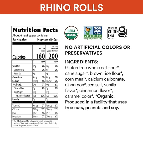 ENVIROKIDZ ORGANIC RHINO ROLLS CEREAL, 9.5 OZ (PACK OF 1), CINNAMON BUN, GLUTEN FREE, NON-GMO, BY NATURE’S PATH
