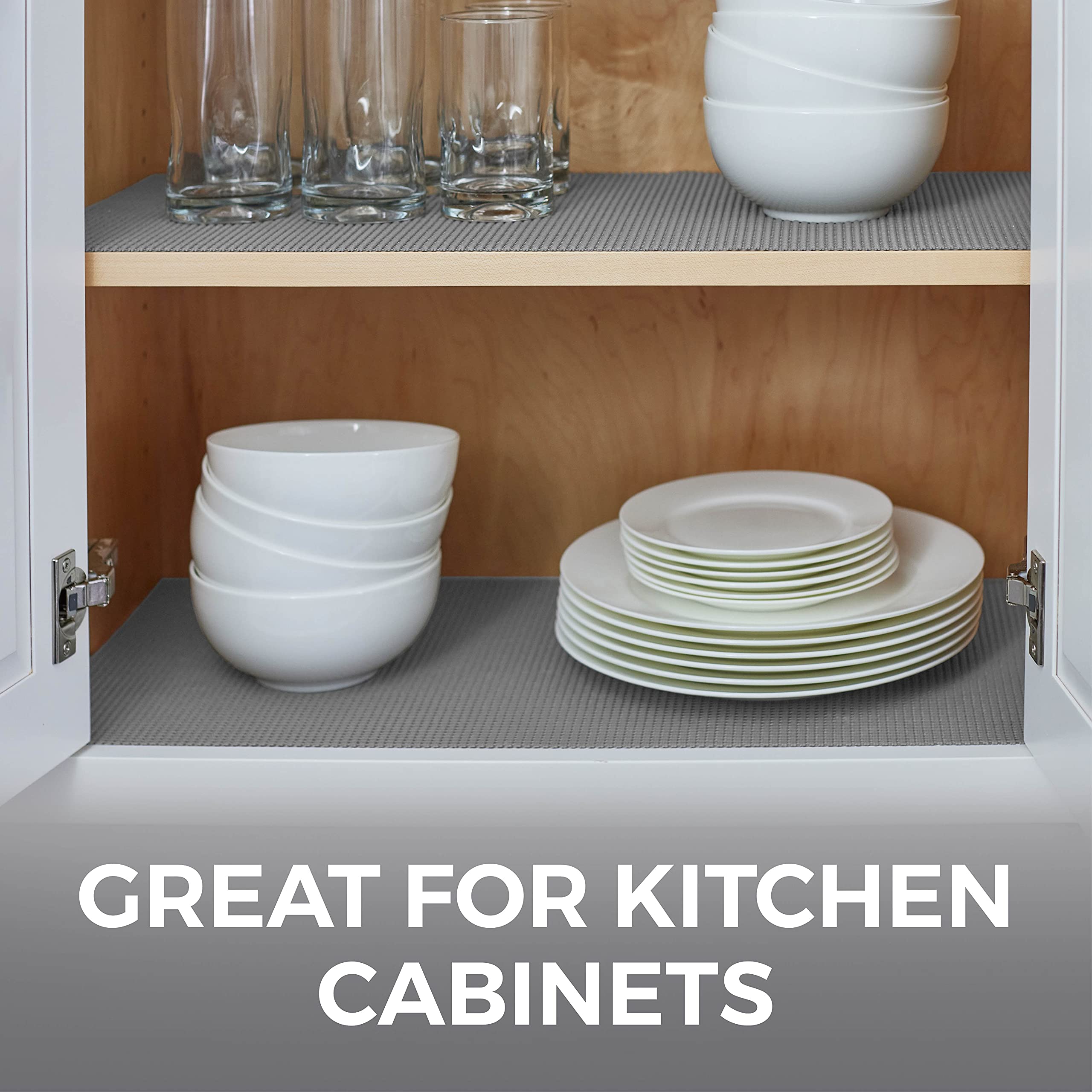 HOME GENIE Shelf Drawer and Cabinet Liner, Durable with Strong Grip, 12 in x 20 FT, Non Adhesive Liners Protect Kitchen Cabinets and Cupboard, Pantry, Bathroom Drawers and Shelves, Desks, Soft Gray