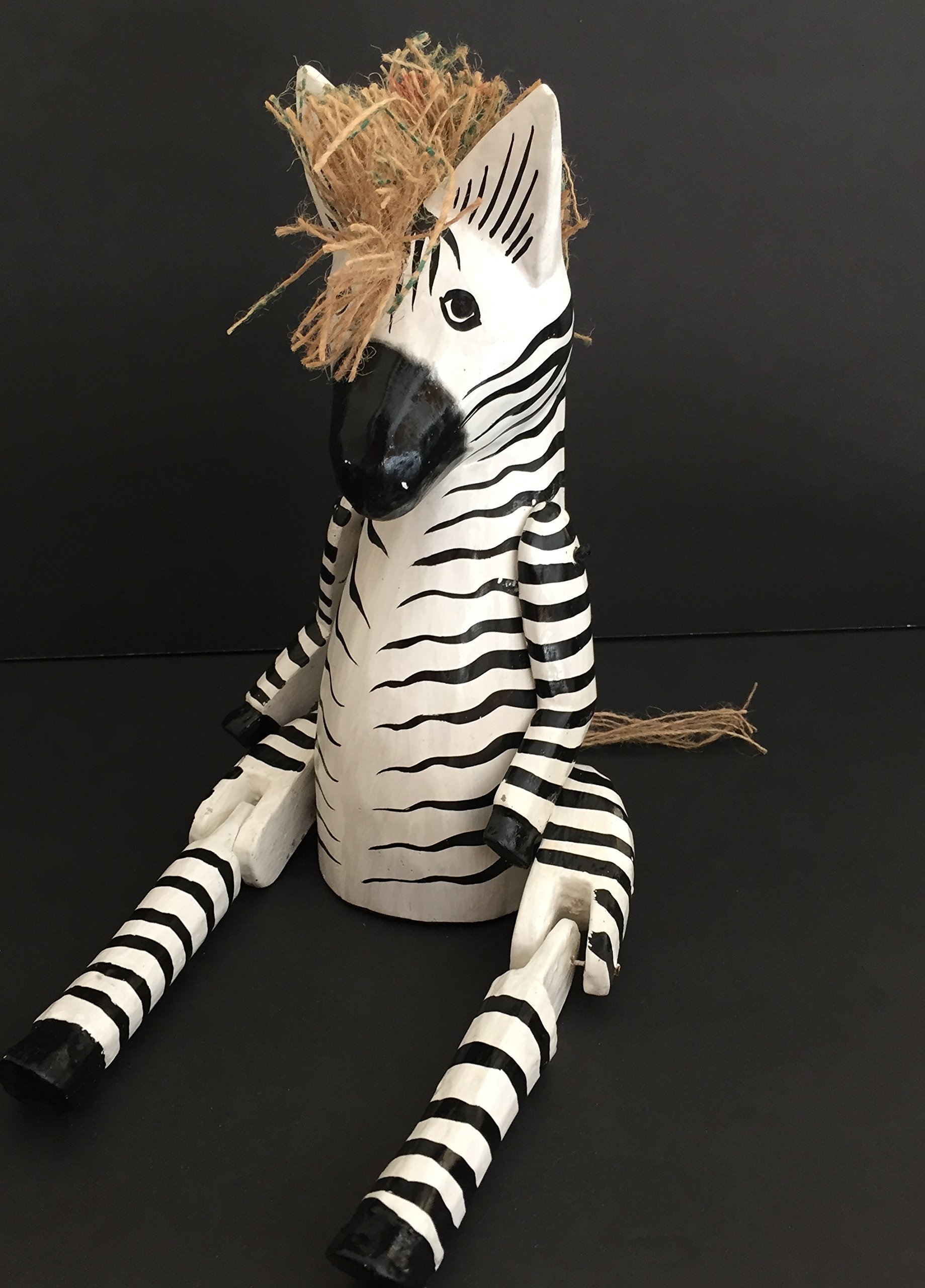OMA Zebra Statue Wooden Shelf Sitter with Dangling Legs Zebra Puppet