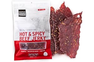 PEOPLE'S CHOICE BEEF JERKY People’s Choice Beef Jerky – Hot & Spicy Big Slab – Whole Muscle, Thin-Sliced, Slab Jerky Texture – 9g Protein per Serving – Made in USA – 15 Count, 19.2 oz Bag