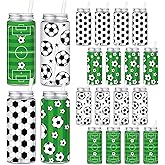 Honeydak 24 Pcs Soccer Plastic Cups with Lids and Straws 14.2 oz 2026 Senior Night Gift Reusable Soccer Cups for Birthday Sports Themed Party Supplies Party Favors