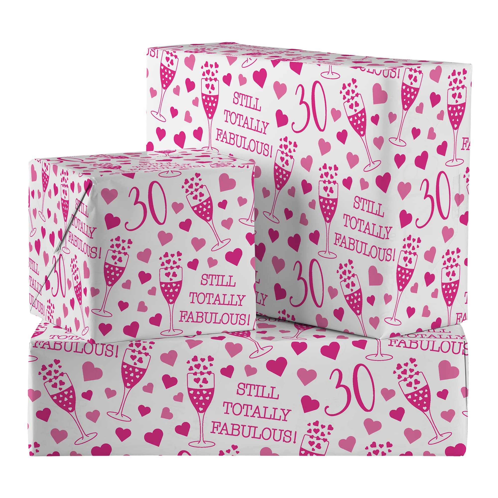 Hunts England - 2 Sheets Of 30th Birthday Female Luxury Wrapping Paper - Includes 2 Gift Tags - Age 30 Folded Gift Wrap For Her - Still Totally Fabulous Collection - Colourful Age Thirty Gift Wrap