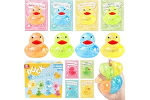 HOPIHY 28Pack Valentines Day Gifts Cards with Rubber Ducks Stress Balls, Valentines Day Cards for Kids Boys Girls School Classroom, Bulk Valentines Gift Exchange Squishy Toys for Party Favors Supplies