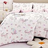 Viviland Kids Twin Bedding Sets for Girls, Soft Twin Comforter Set with Sheets, 5 Pieces Microfiber Bed in a Bag, White Unicorn