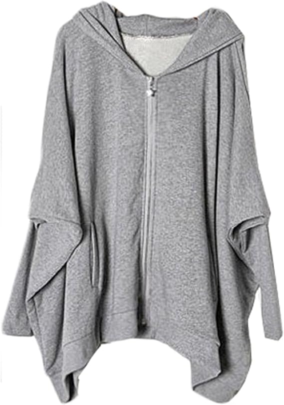 Amazon.com: CA Fashion Women's Batwing Sleeve Hoodie Outerwear Sweatshirt Grey M to L: Clothing