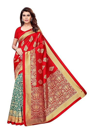 Womens Art Silk Saree with Blouse Piece (Green)