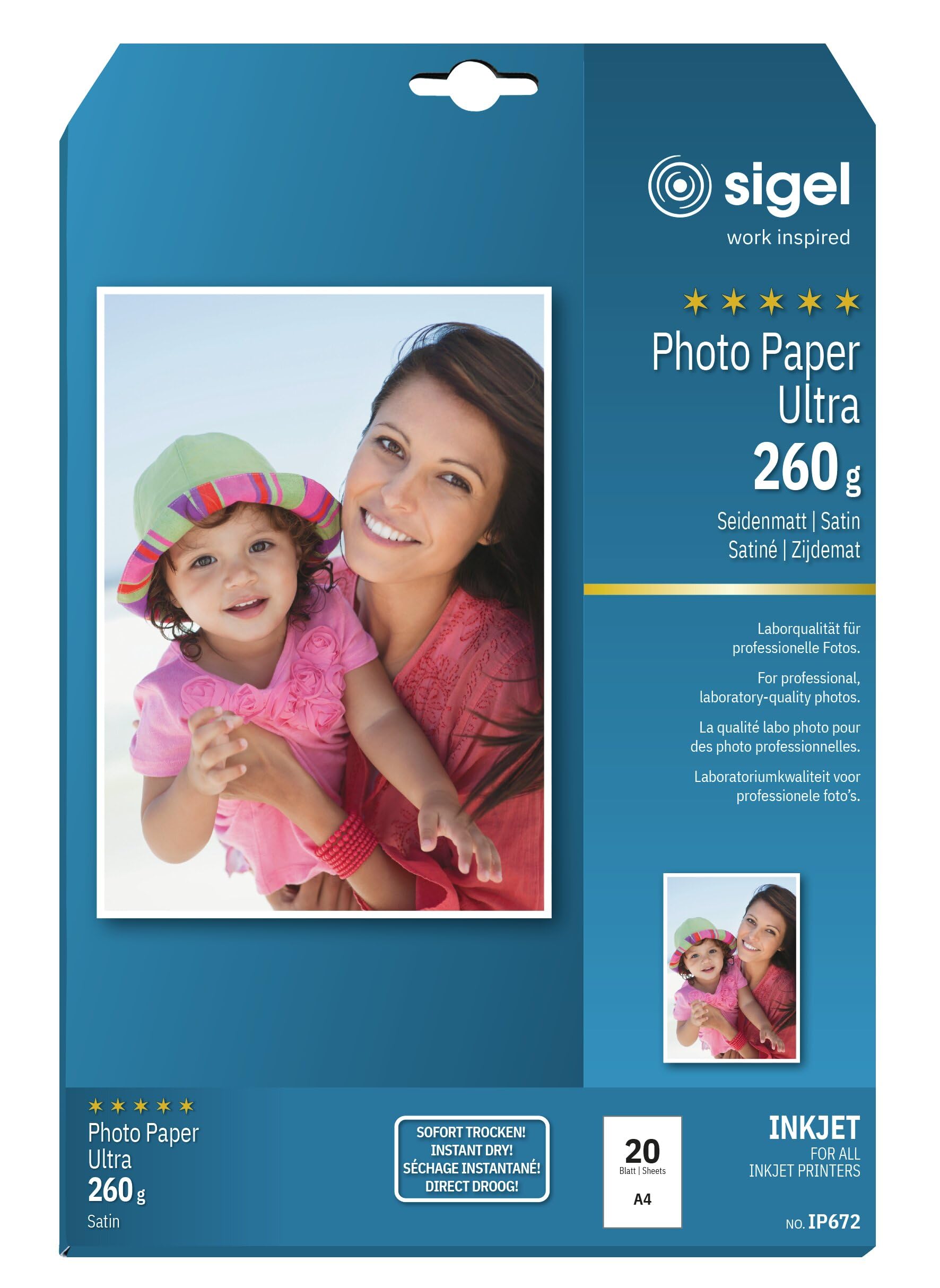 SIGEL IP672 InkJet Ultra Photo Paper, satin, 260 gsm, A4, 20 sheets