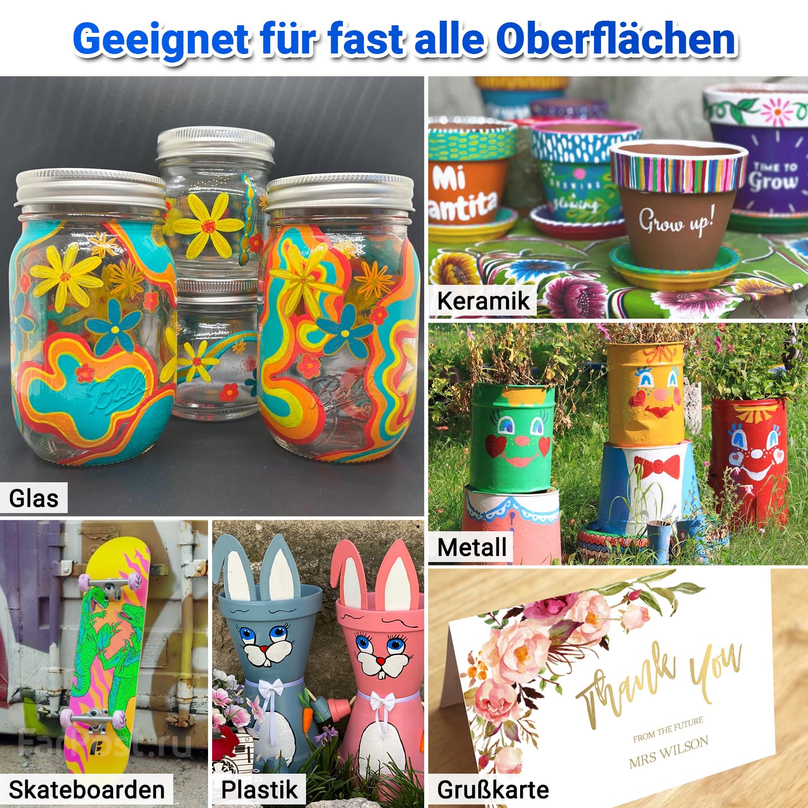 Permanent Marker Wasserfeste Stifte set: 12 Farben zum Steine Bemalen Permanent Marker Bunt Glasstift Lackstifte für Karton, Kunststoff, Holz, Metall,Keramik Tasse,Reifen 7