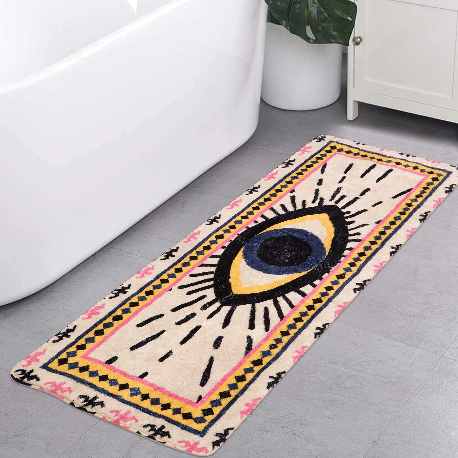 Photo 1 of HAOCOO Spirit Eye Bath Rug Runner 2’x5’ Large Non-Slip VintageThrow Rugs Super Soft Velvet Creative Tribal Floor Carpet for Bedroom Living Room Nursery Decor