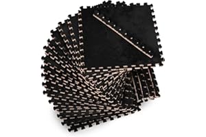 CARPETBOX 16 Piece Carpet Squares Puzzle Mat 49" x 49" Plush Interlocking Carpet Tiles, Foam Floor Tiles for Baby Play Mat - Kids Soft Play Floor Mats, Anti Slip Jigsaw Flooring Playmat Playroom Rug (Black)