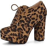 Allegra K Women's Platform Chunky Heel Lace Up Booties