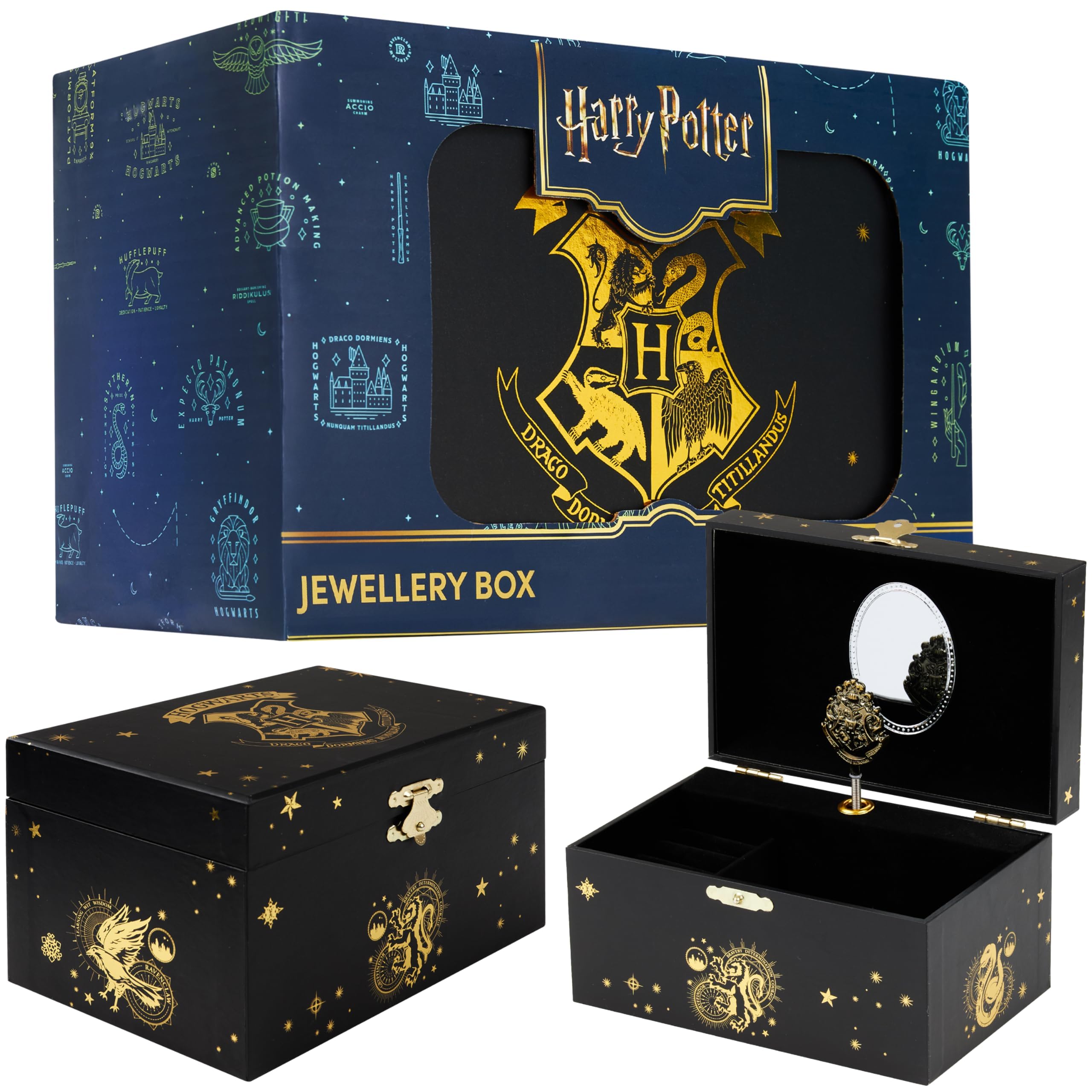 Harry Potter Musical Jewellery Storage Box for Girls with Spinning Hogwarts Crest Jewel Storage Kids, Gifts