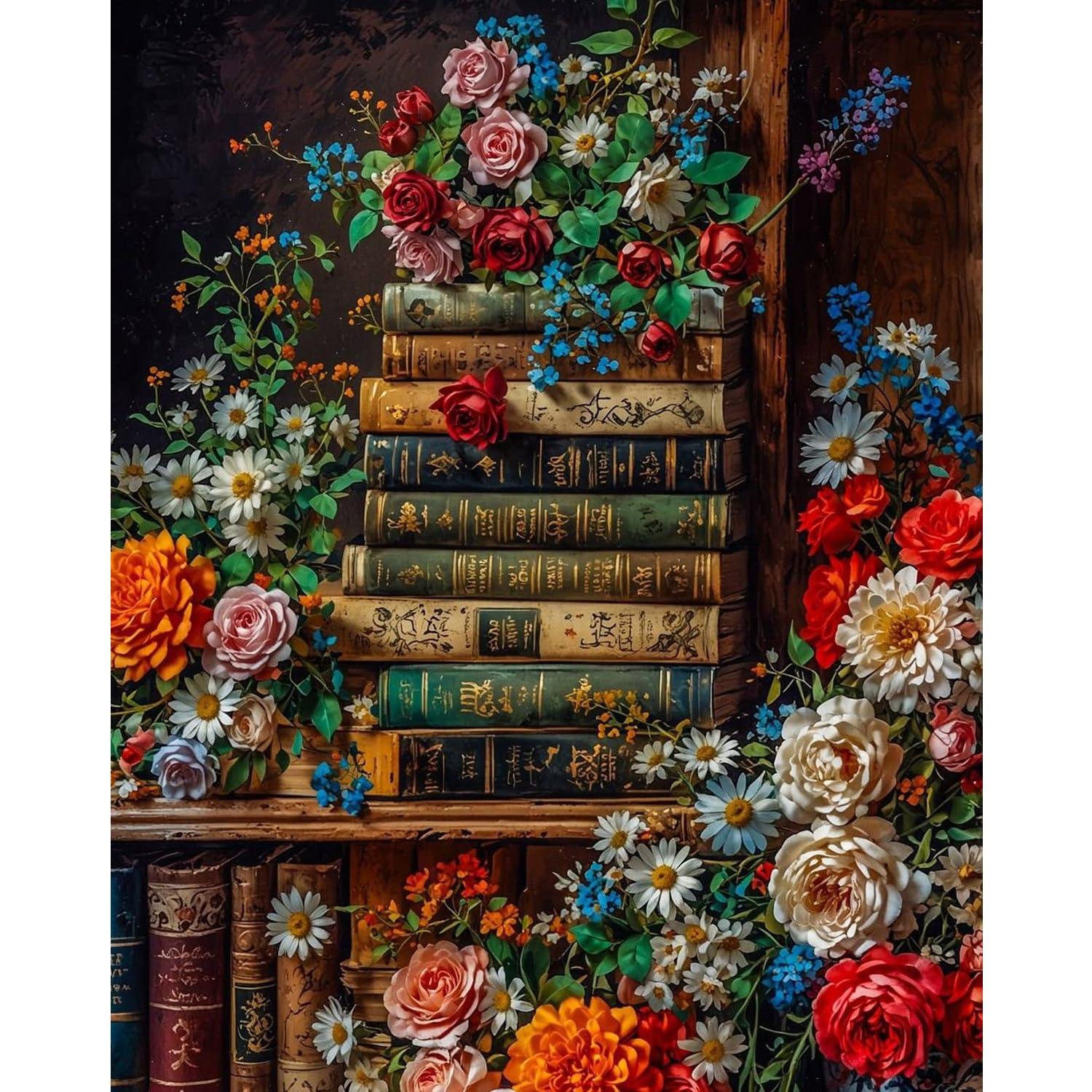 Amaieuin Books Paint by Numbers for Adults,Book Among Flowers Painting by Numbers for Adults,Adult Paint by Numbers for Home Decor Gifts 12x16in