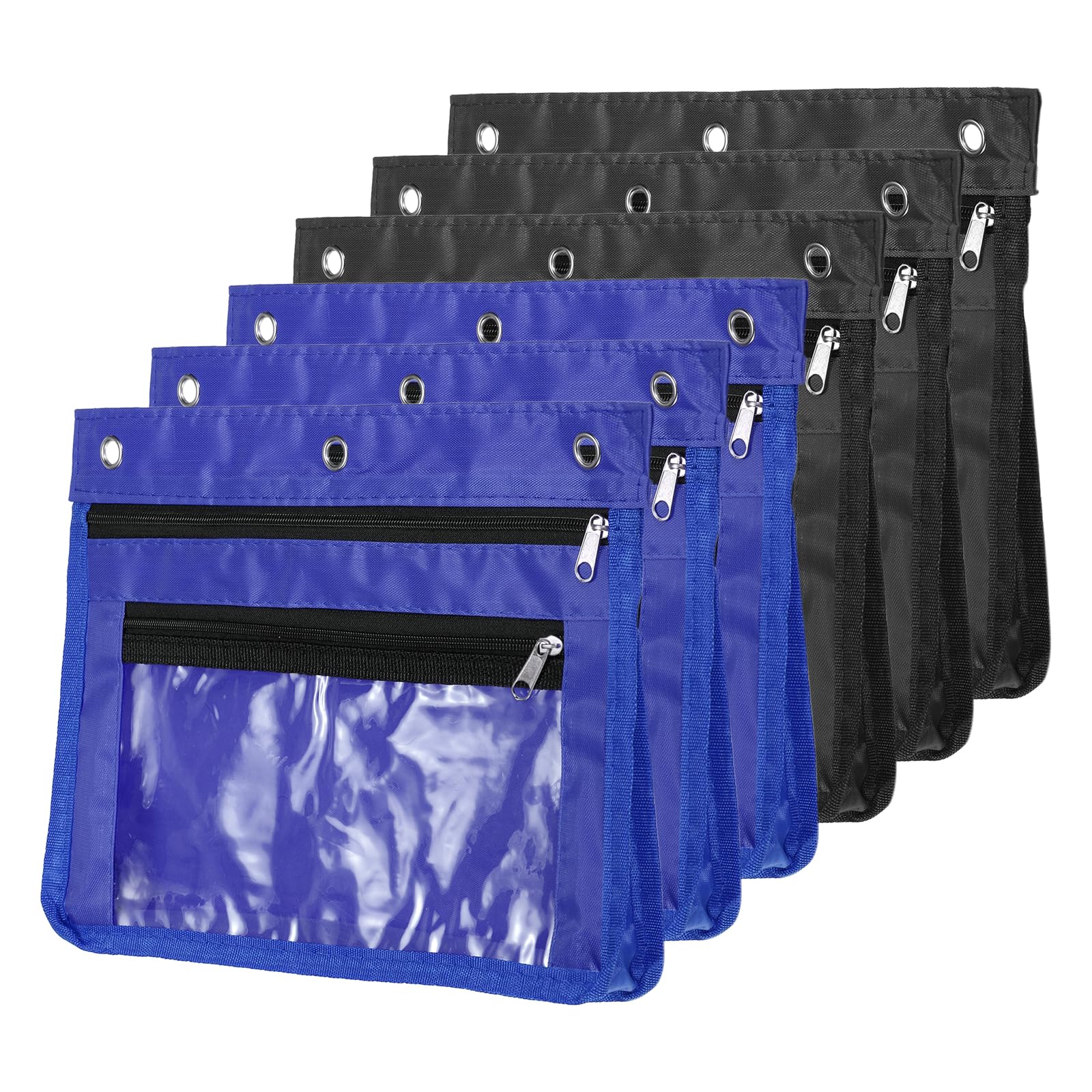 PATIKIL Expandable Pencil Pouch for 3 Rings Binder, 6 Pack Oxford Cloth Large Capacity Zipper Binder Pouch Pencil Case for Office Home, Dark Blue/Black