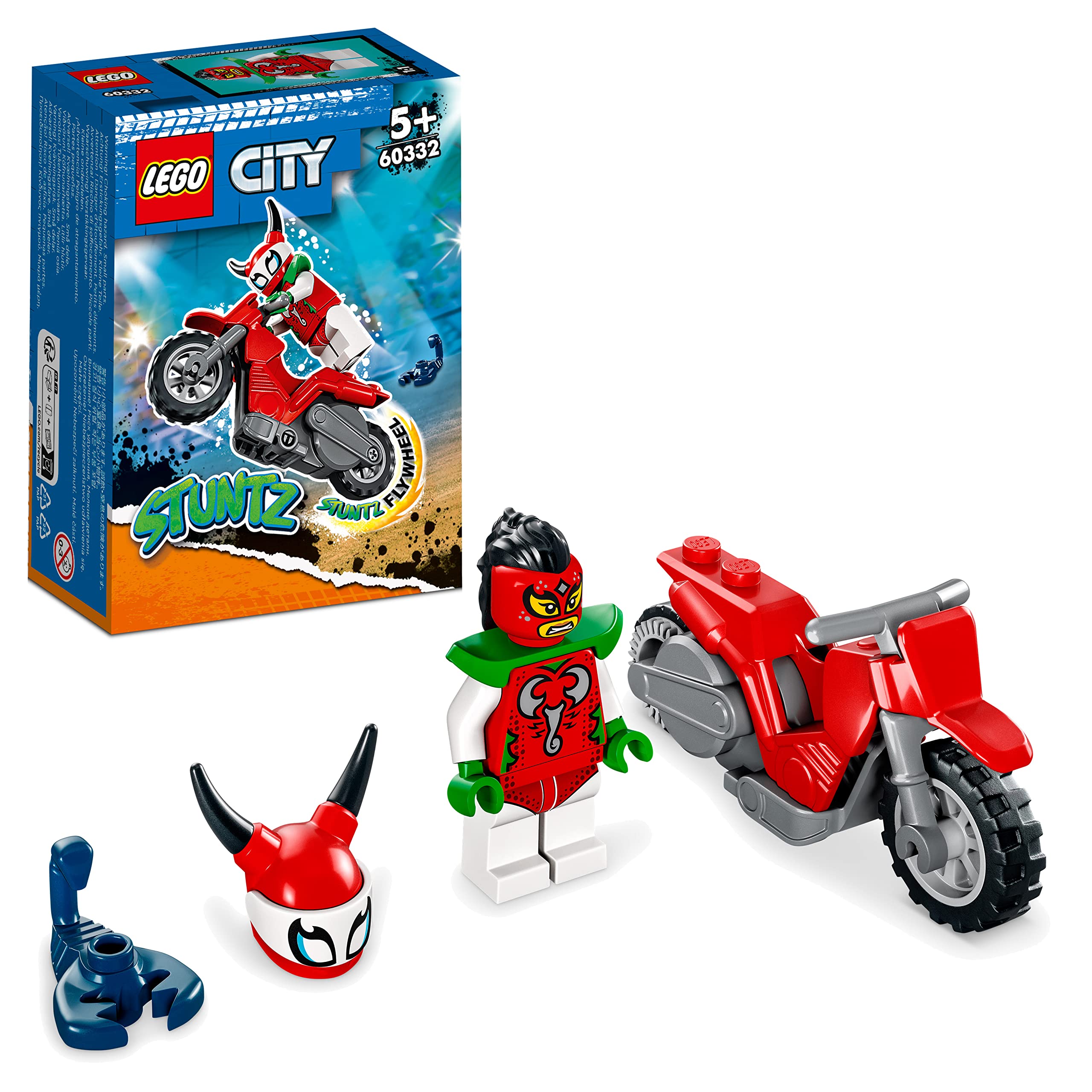 LEGO City Reckless Scorpion Stunt Bike 60332 Toy Building Kit for Kids Aged 5 and Up; Featuring a Flywheel-Powered Stunt Motorcycle, Plus a City Stuntz Scorpion Luchadora Minifigure (15 Pieces)