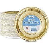 Tyzarglef Disposable Paper Plates Gold, 50 Count 7” Dessert Cake Plates Bulk for Party Supplies, Colored and Sturdy Party Plates for Birthday, Wedding, Baby shower, Bridal party supplies
