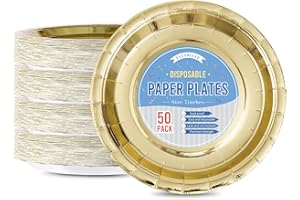 Tyzarglef Disposable Paper Plates Gold, 50 Count 7” Dessert Cake Plates Bulk for Party Supplies, Colored and Sturdy Party Plates for Birthday, Wedding, Baby shower, Bridal party supplies