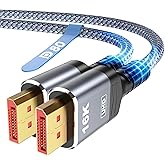 Highwings 80Gbps Displayport Cable 2.1 6.6FT, 16K@60Hz, 8K@120Hz, 4K@240Hz | DP 2.1 Cable 16K Braided Cord, Compatible with H