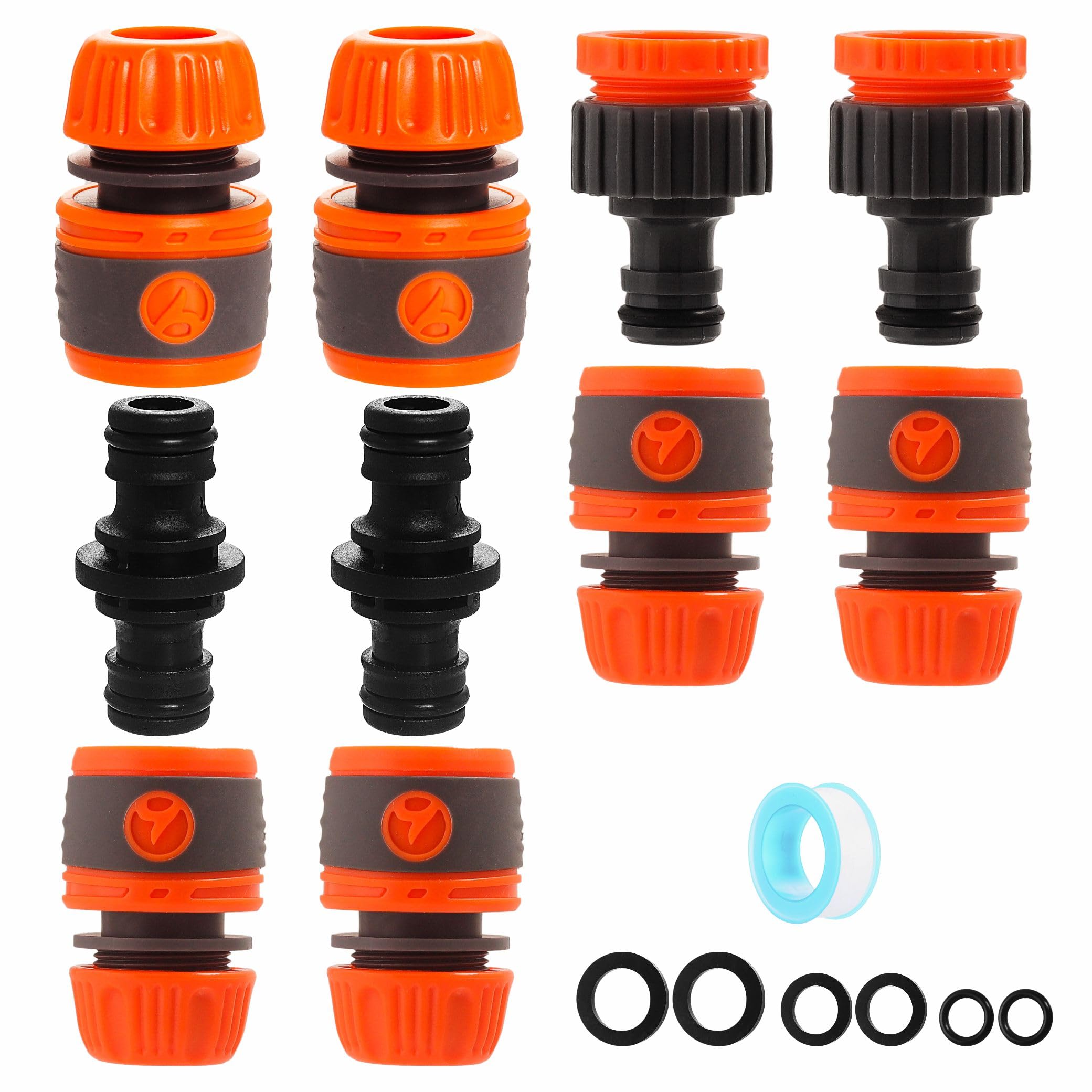 Garden Hose Connectors and Fittings Set 10Pcs, Tap Connector for Outdoor Hose 1/2" & 3/4" BSP, Double Male Snap Connectors, Quick Release Adapters for Tap to Pipe Joining